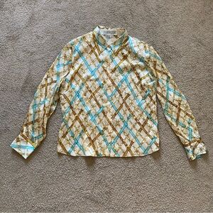 VTG ~ 1980s ~ Starington ~ Belt and Chain Pattern Button Down ~ Silk ~ Size 16